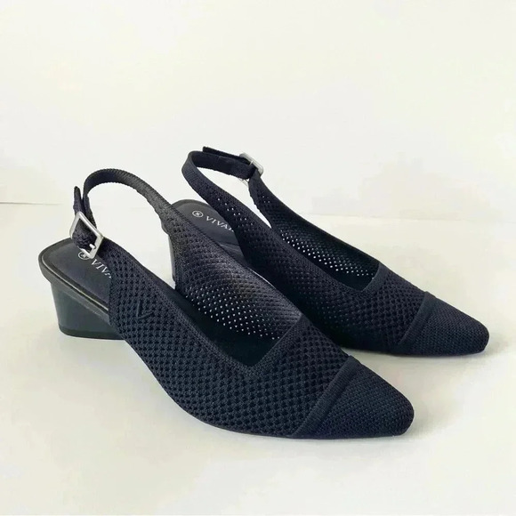 Vivaia Leah Pro Navy Blue Knit Slingback Pointy Toe Pumps 37 - Picture 12 of 15